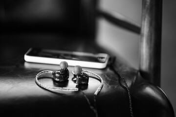 closeup wired earphones