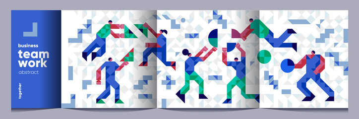 Vector illustration. Business, teamwork, people and abstract objects. Abstract, background patterns, triangular mosaics, stylized polygonal images, geometric backgrounds, large width. © Molibdenis-Studio