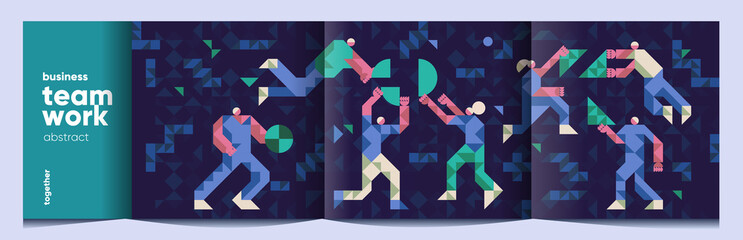 Vector illustration. Business, teamwork, people and abstract objects. Abstract, background patterns, triangular mosaics, stylized polygonal images, geometric backgrounds, large width. © Molibdenis-Studio