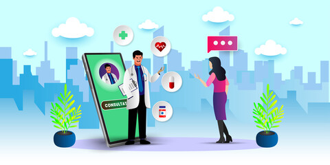 patient consultation to the doctor via smartphone, Online doctor vector illustration concept,