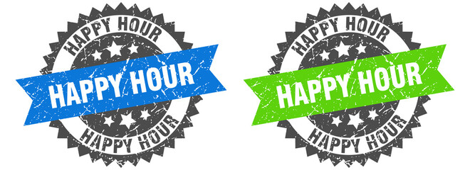 Obraz premium happy hour band sign. happy hour grunge stamp set