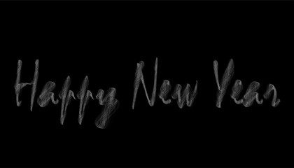Scribble text white Happy New Year on black background. Vector Illustration. 