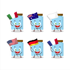 Jar cartoon character bring the flags of various countries