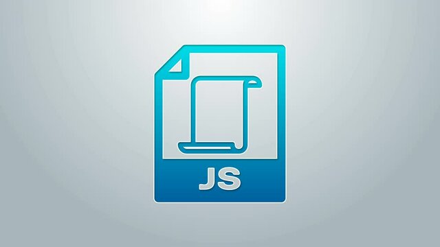 Blue line JS file document. Download js button icon isolated on grey background. JS file symbol. 4K Video motion graphic animation