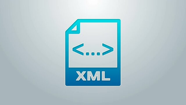 Blue line XML file document. Download xml button icon isolated on grey background. XML file symbol. 4K Video motion graphic animation