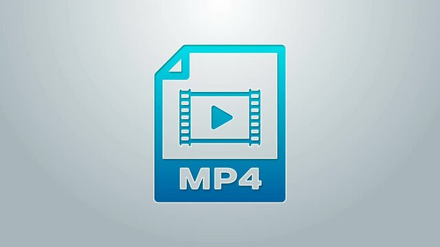 Blue line MP4 file document. Download mp4 button icon isolated on grey background. MP4 file symbol. 4K Video motion graphic animation