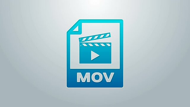 Blue line MOV file document. Download mov button icon isolated on grey background. MOV file symbol. Audio and video collection. 4K Video motion graphic animation
