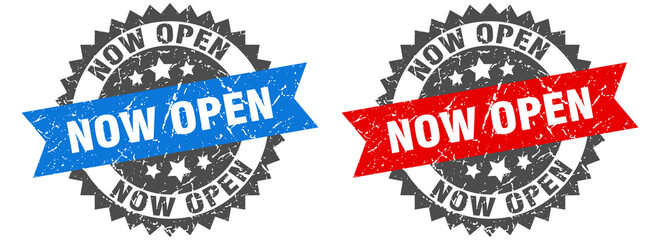 now open band sign. now open grunge stamp set