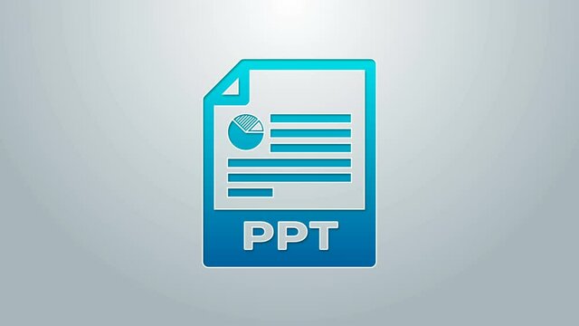 Blue line PPT file document. Download ppt button icon isolated on grey background. PPT file presentation. 4K Video motion graphic animation