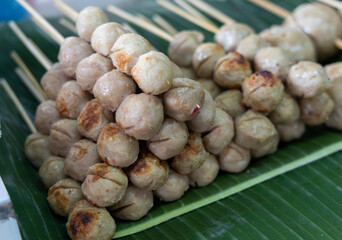 Thai pork ball skewers, street food