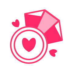 Cute vector icon for Valentine's Day. Ring with a large stone isolated on a white background. element for greeting cards, posters, stickers. Red and pink colors