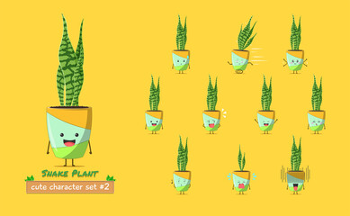 Sansevieria plant character set 2 isolated on yellow background. Sansevieria plant character emoticon illustration
