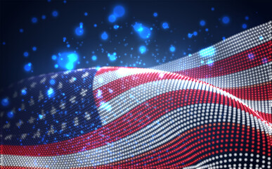 Vector bright glowing country flag of abstract dots. USA