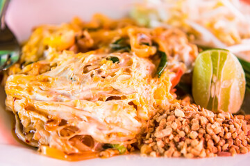Pad thai shrimp is noodle food Thai Style.