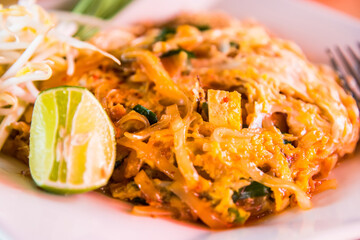 Pad thai shrimp is noodle food Thai Style.