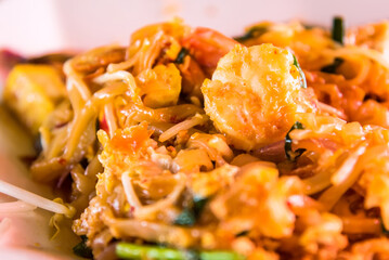 Pad thai shrimp is noodle food Thai Style.