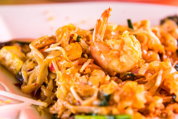Pad thai shrimp is noodle food Thai Style.