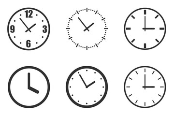 Vector Time and Clock icons set.Clocks icon collection design. Horizontal set of analog clock icon symbol .Circle arrow icon.Vector illustration.