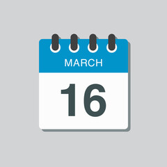 Icon day date 16 March, template calendar page