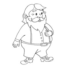 Santa Claus, the old man, grandfather, senior, pensioner. Vector contour hand drawn illustration. Outline characters in doodle style, sketch on the theme of Family life, age and Christmas