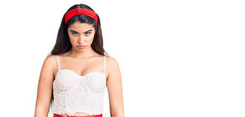 Brunette teenager girl wearing elegant look depressed and worry for distress, crying angry and...