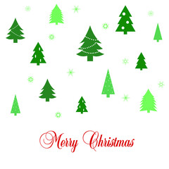 Postcard Merry Chreestmas with trees on white background. Vector illustration