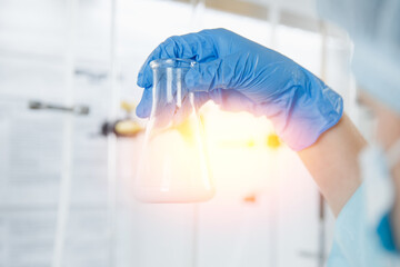 Food Expert control quality milk or beer in laboratory, dairy factory industry