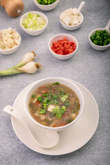 hot vegetable soup in a bowl
