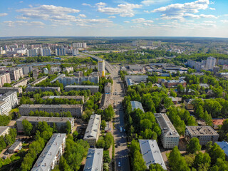 Aerial view of Popova street and overpass to Chistye Prudy district (Kirov, Russia)