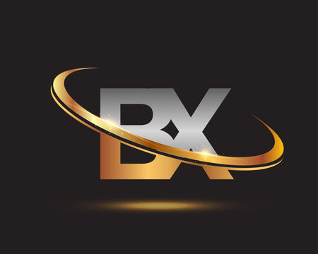 initial letter BX logotype company name colored gold and silver swoosh design. isolated on black background.