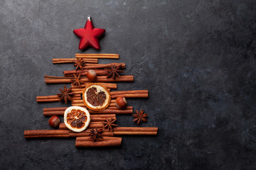 Christmas card with fir tree shaped spices