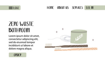 Zero waste bathroom, reusable products. Eco friendly lifestyle. Reusable items. Care for the environment. Vector flat cartoon illustration. Perfect for landing page, banner design, web