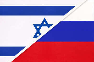 Israel and Russia or Russian Federation, symbol of national flags from textile.