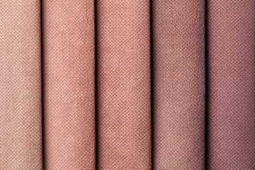 Swatch of velvet textile brown shade colors, background.