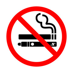 No smoking no vaping sign. Forbidden sign icon isolated on white background vector illustration. Cigarette, vape and smoke and in prohibition circle. © Konstantin