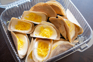 Thai crispy pancake in plastic package. (Khanom bueang)