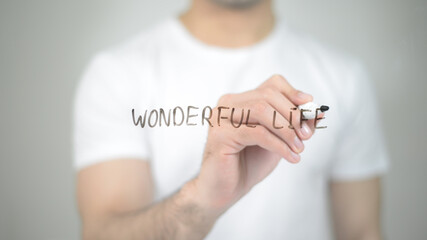Wonderful Life, man writing on transparent screen