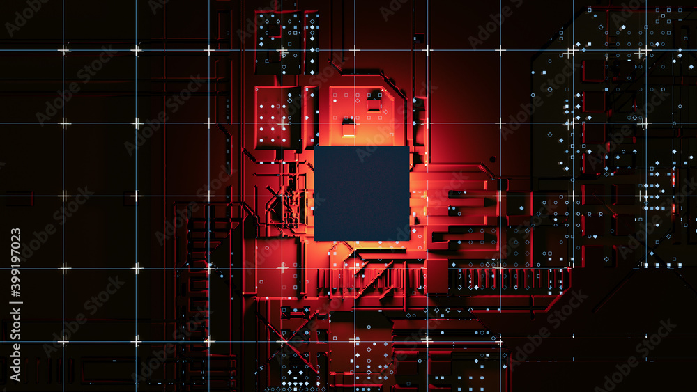 Poster abstract central computer processors concept. 3d illustration
