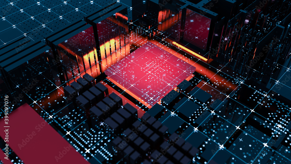 Poster abstract central computer processors concept. 3d illustration