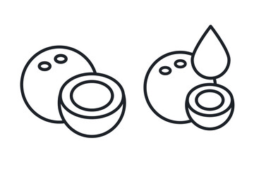 Coconut and coconut milk icon. Vector linear icon, contour, shape, outline. Thin line. Modern minimalistic design. Fruits.
