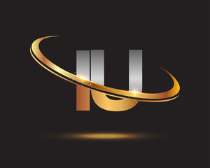 initial letter IU logotype company name colored gold and silver swoosh design. isolated on black background. © wikaGraphic