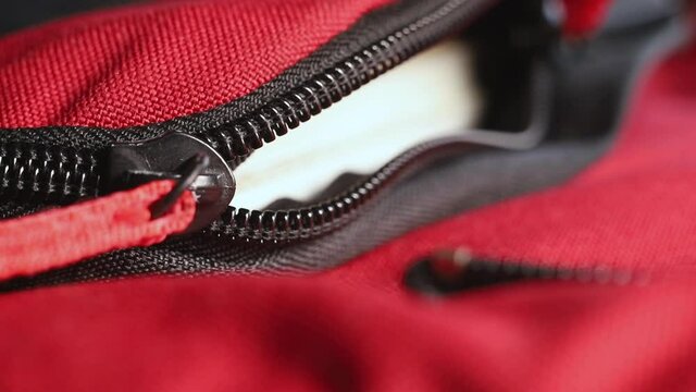 Closing black zipper close up