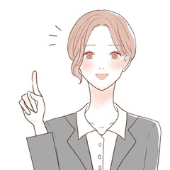 女性　スーツ　指さし　