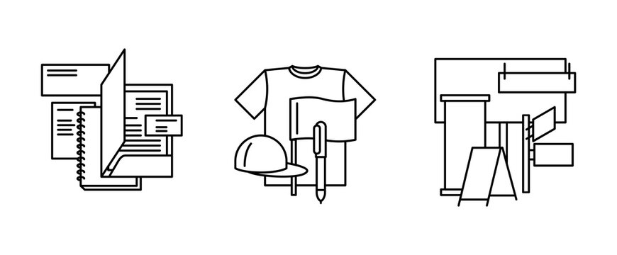 Print production icons - stationery, merchandise