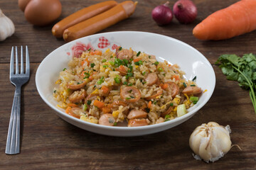 Thai fried rice with pork sausages