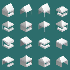 Set Tent trade event isometry, promotional outdoor advertising canopy mobile