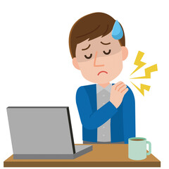 肩こり　男性　リモートワークによる不調　イラスト