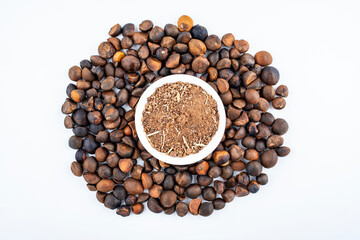 A dish of natural cleanser tea bran powder