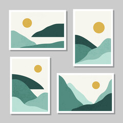 Set of minimalist landscape abstract contemporary collage design