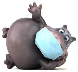 Fun 3D cartoon hippo with a mask